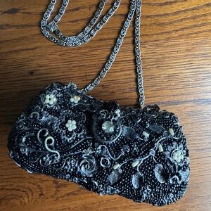 Elegant Black Beaded Evening Bag